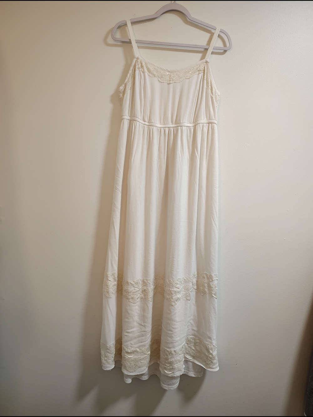 Torrid White & Cream Lace Trim Maxi Slip Dress